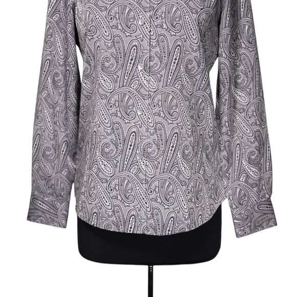 Foxcroft Women's Shirt Button Up Gray Silver Paisley Wrinkle Free Blouse Top 8 - Picture 6 of 9